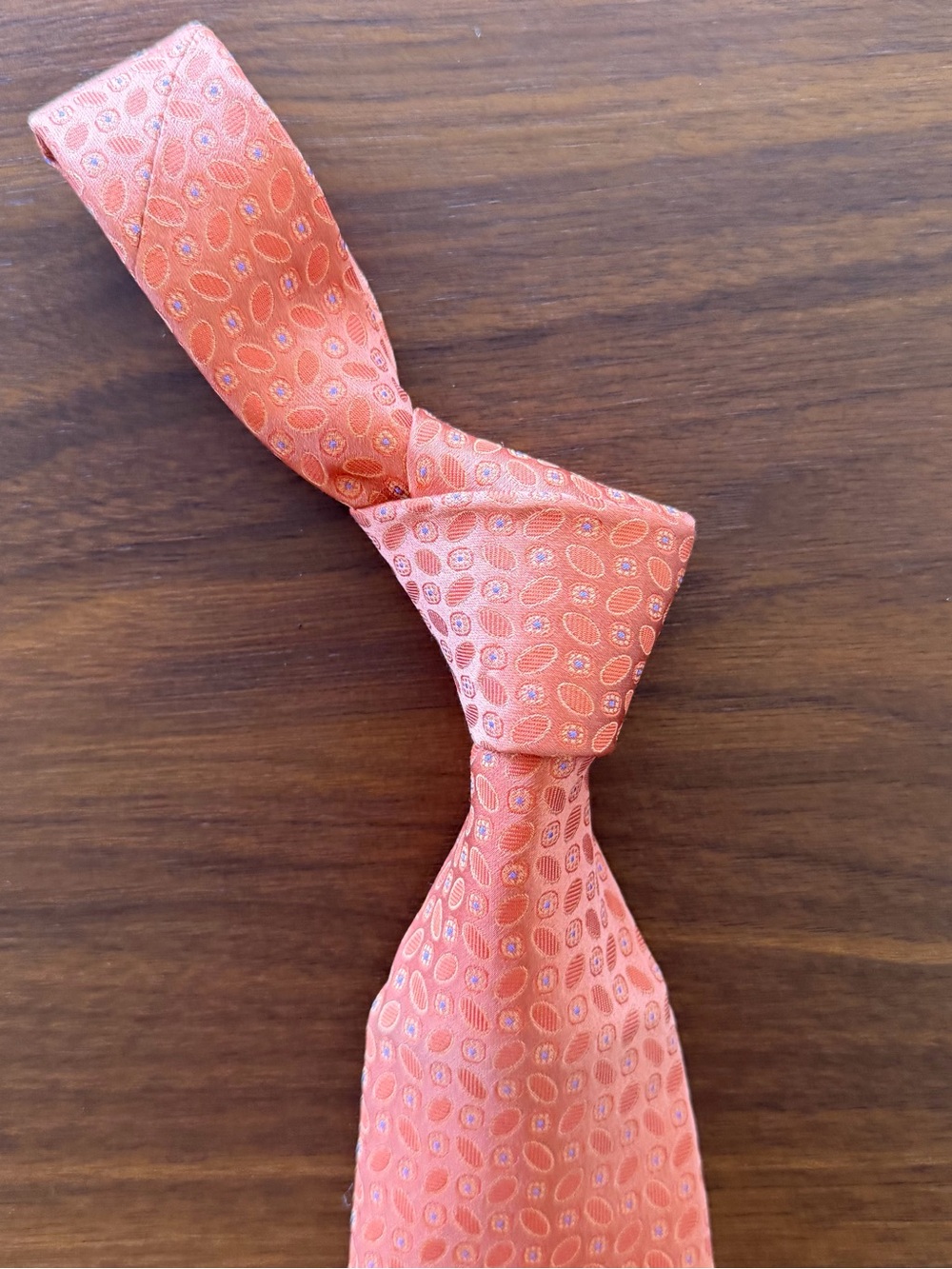 David Donahue Coral Orange Geometric Silk Tie